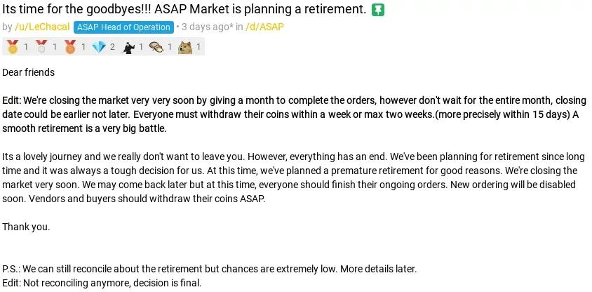 ASAP market retirement post on dread