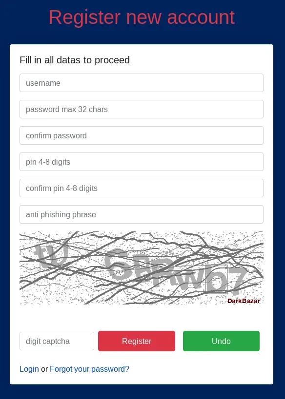 dark bazar registration form