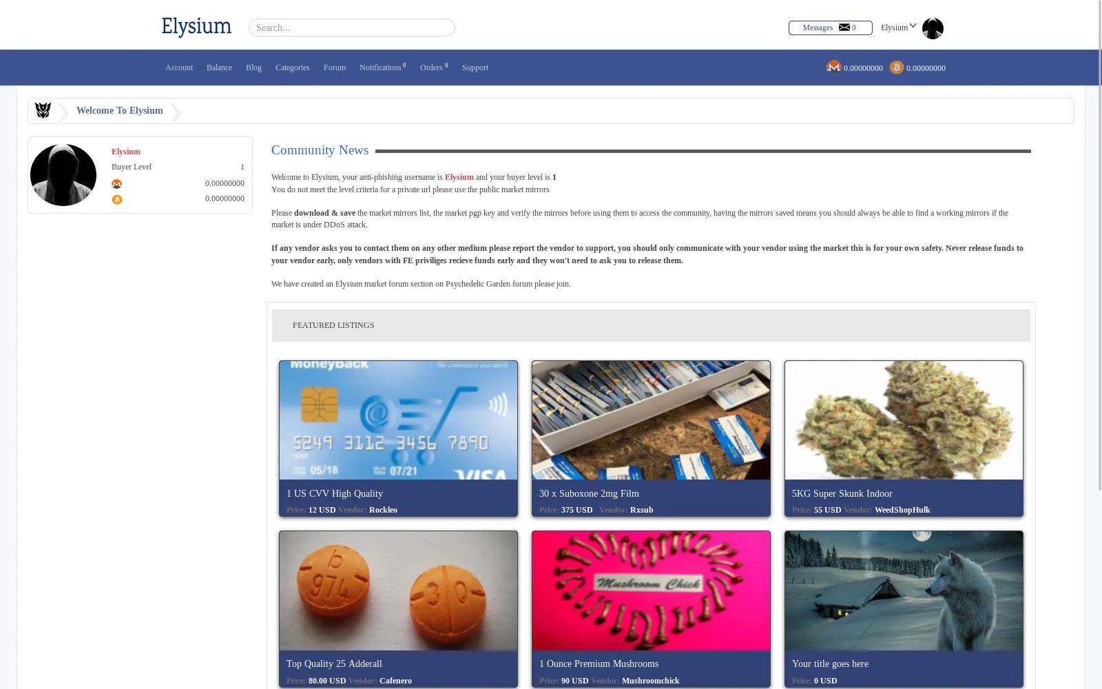  Elysium dark web market homepage