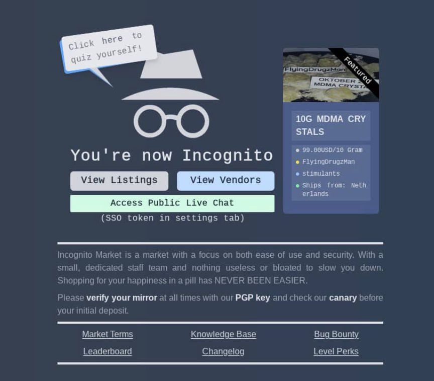 incognito market landing page