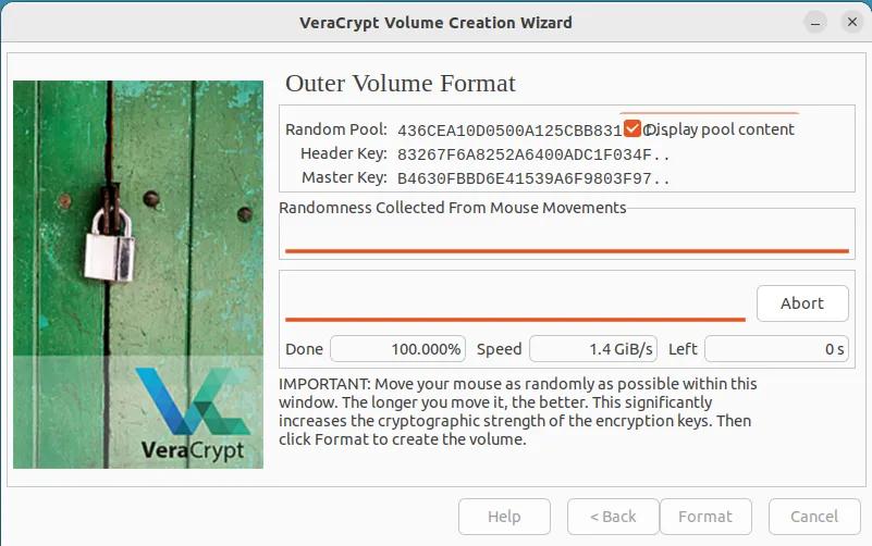 veracrypt creating encrypted volume Step 10