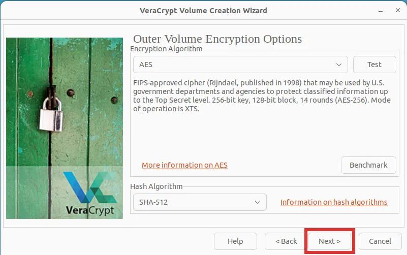 veracrypt creating encrypted volume Step 5