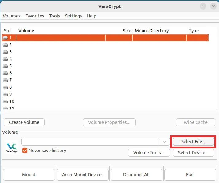  veracrypt mounting volume step 1